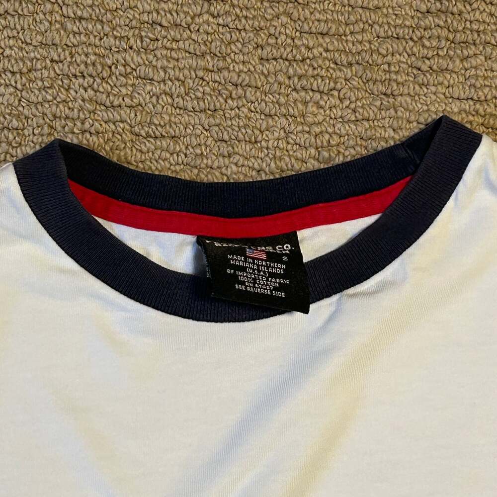 Vintage ralph Lauren T-Shirt White Navy Red Trim Size S